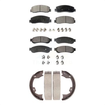 Front Rear Ceramic Brake Pads And Parking Shoes Kit For Ford F-350 Super Duty KTN-100525