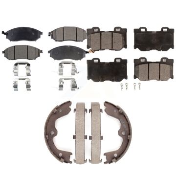 Front Rear Ceramic Brake Pads & Parking Shoe Kit For Nissan 370Z With Dual Piston Caliper KTN-100541