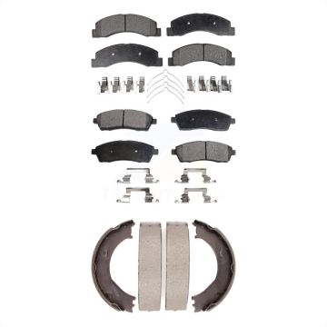 Front Rear Ceramic Brake Pads Parking Shoes Kit For Ford F-350 Super Duty F-250 Excursion KTN-100557