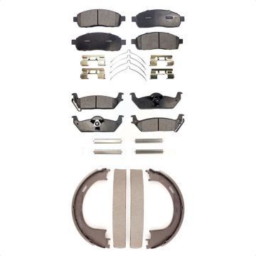 Front Rear Ceramic Brake Pads And Parking Shoes Kit For Ford F-150 Lincoln Mark LT KTN-100566
