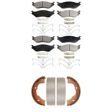 Front Rear Ceramic Brake Pads & Parking Shoe Kit For Ford F-450 Super Duty F-550 LCF F-59 KTN-100573