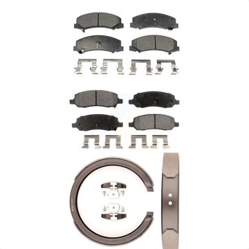 Front Rear Ceramic Brake Pads & Parking Shoe Kit For 06-11 Cadillac DTS With 5 Lug Wheels KTN-100577