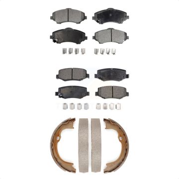 Front Rear Ceramic Brake Pads & Parking Shoe Kit For Jeep Wrangler Liberty JK Dodge Nitro KTN-100599
