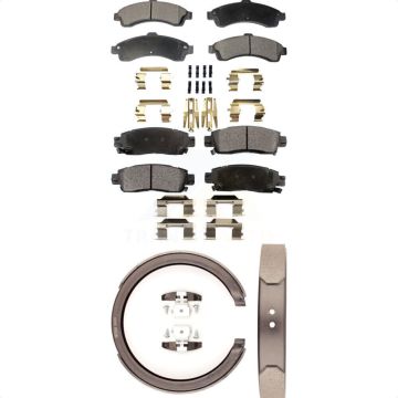 Front Rear Ceramic Brake Pads Parking Shoe Kit For GMC Chevrolet Envoy Trailblazer XL EXT KTN-100638
