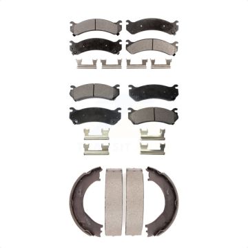 Front Rear Ceramic Brake Pads Parking Shoe Kit For Chevrolet GMC Sierra 2500 HD Silverado KTN-100664