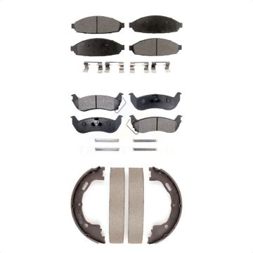 Front Rear Ceramic Brake Pads & Parking Shoe Kit For Lincoln Town Car Ford Crown Victoria KTN-100684