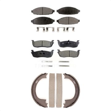 Front Rear Ceramic Brake Pads & Parking Shoe Kit For 2003-2010 Lincoln Town Car Limousine KTN-100685
