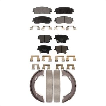 Front Rear Ceramic Brake Pads Parking Shoes Kit For Dodge Chrysler 300 Charger Challenger KTN-100695