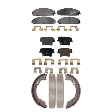 Front Rear Ceramic Brake Pads Parking Shoes Kit For Dodge Chrysler 300 Charger Challenger KTN-100696