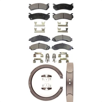Front Rear Ceramic Brake Pads Parking Shoe Kit For Chevrolet GMC Silverado 1500 Sierra XL KTN-100714