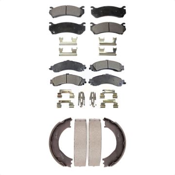 Front Rear Ceramic Brake Pads & Parking Shoes Kit For Chevrolet Silverado 1500 GMC Sierra KTN-100739