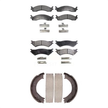 Front Rear Ceramic Brake Pads Parking Shoes Kit For Ford E-350 Super Duty E-250 Econoline KTN-100755