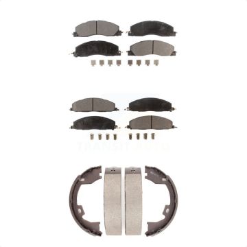 Front Rear Ceramic Brake Pads And Parking Shoes Kit For Ram 3500 2500 1500 Dodge KTN-100785