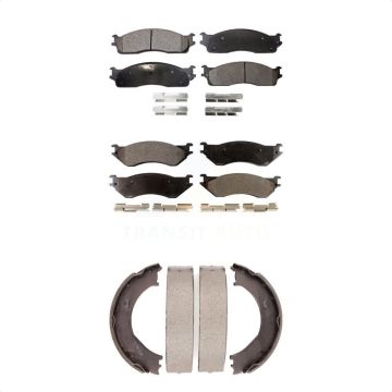 Front Rear Ceramic Brake Pads And Parking Shoes Kit For 2003-2005 Dodge Ram 2500 3500 KTN-100791