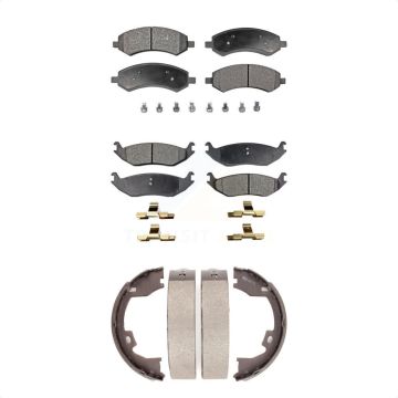 Front Rear Ceramic Brake Pads Parking Shoe Kit For 07-08 Dodge Ram 1500 With 8 Lug Wheels KTN-100793