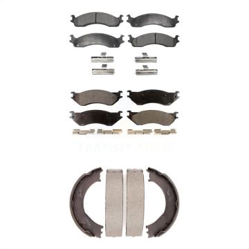 Front Rear Ceramic Brake Pads And Parking Shoes Kit For 2001-2002 Dodge Ram 2500 3500 KTN-100795