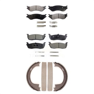 Front Rear Ceramic Brake Pads & Parking Shoe Kit For Ford F-150 Expedition F-250 Heritage KTN-100805