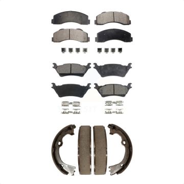 Front Rear Ceramic Brake Pads And Parking Shoes Kit For Ford F-150 KTN-100817