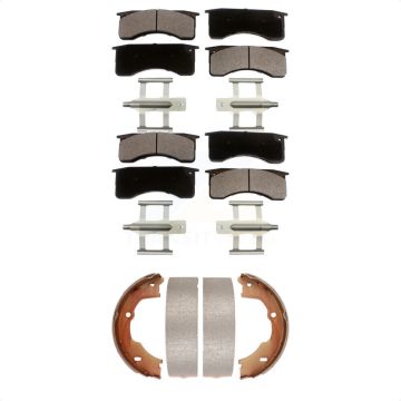 Front Rear Ceramic Brake Pads And Parking Shoe Kit For GMC Chevrolet C5500 Kodiak Topkick KTN-100819