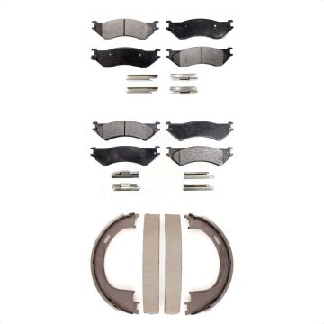Front Rear Ceramic Brake Pads Parking Shoes Kit For Ford F-150 Heritage With 8 Lug Wheels KTN-100892