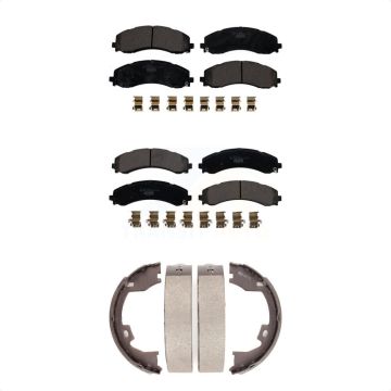 Front Rear Ceramic Brake Pads & Parking Shoe Kit For 19-21 Ram 3500 With Dual Wheels KTN-100893
