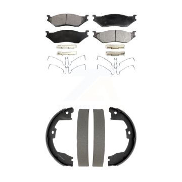 Front Rear Ceramic Brake Pads Drum Shoes Kit For Ford F-450 Super Duty With 10 Lug Wheels KTN-100907