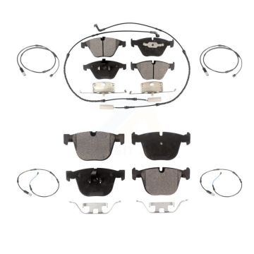 Front Rear Ceramic Disc Brake Pads Extra Wear Sensor Kit For 2010 BMW 535i Base with 3.0L KTW-100643