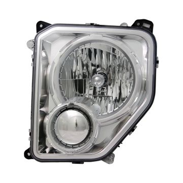 Headlight Assembly Composite Left w/o Fog Lamps Chrome Bezel Round Bulb Shield for Jeep Liberty 2010-2012