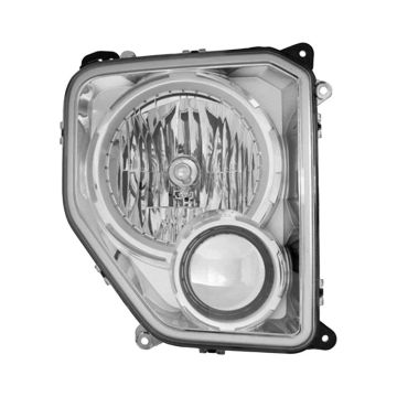 Headlight Assembly Composite Right w/o Fog Lamps Chrome Bezel Round Bulb Shield for Jeep Liberty 2010-2012