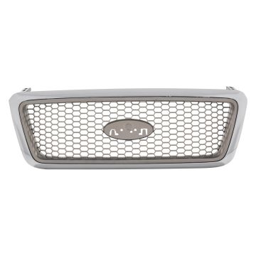 Grille Assembly Honeycomb Design Bright & Silver w/Chrome Frame for Ford F-150 Lariat 2004-2008