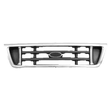 Grille Assembly Chrome & Platinum for Ford E-150 E-150 Club Wagon E-250 E-350 Club Wagon E-350 Super Duty E-450 Super Duty E-550 Super Duty