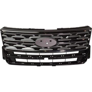 Grille Assembly Silver Gray & Chrome Molding for Ford Explorer Limited 2018-2019
