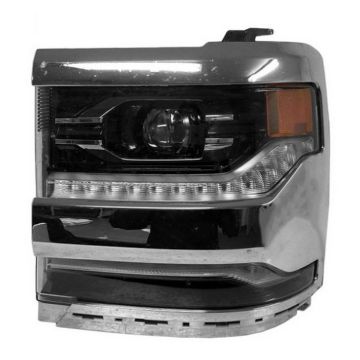 Headlight Assembly Composite Left LED Chrome Bezel for Chevrolet Silverado 1500 2016-2018