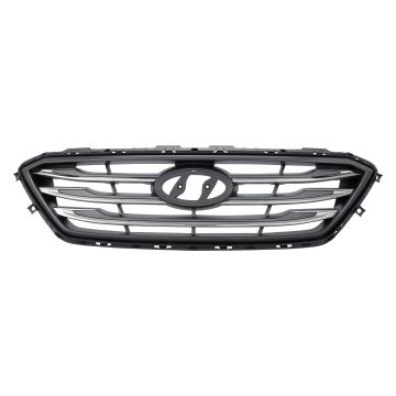 Grille Assembly Sport Type w/o Auto Cruise Silver/Chrome for Hyundai Sonata 2015-2017