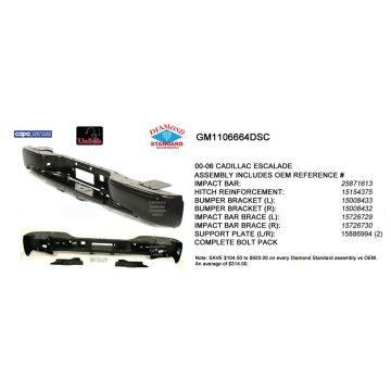 Bumper Cover Reinforcement Assembly Rear w/Hitch Bar CAPA for Cadillac Escalade EXT 2002-2006